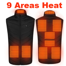 New 9 Areas Heated Vest Men Heated Jacket Winter Fishing Hunting Vest Tactical Heated Jacket Usb Vest Outdoor Veste Chauffante